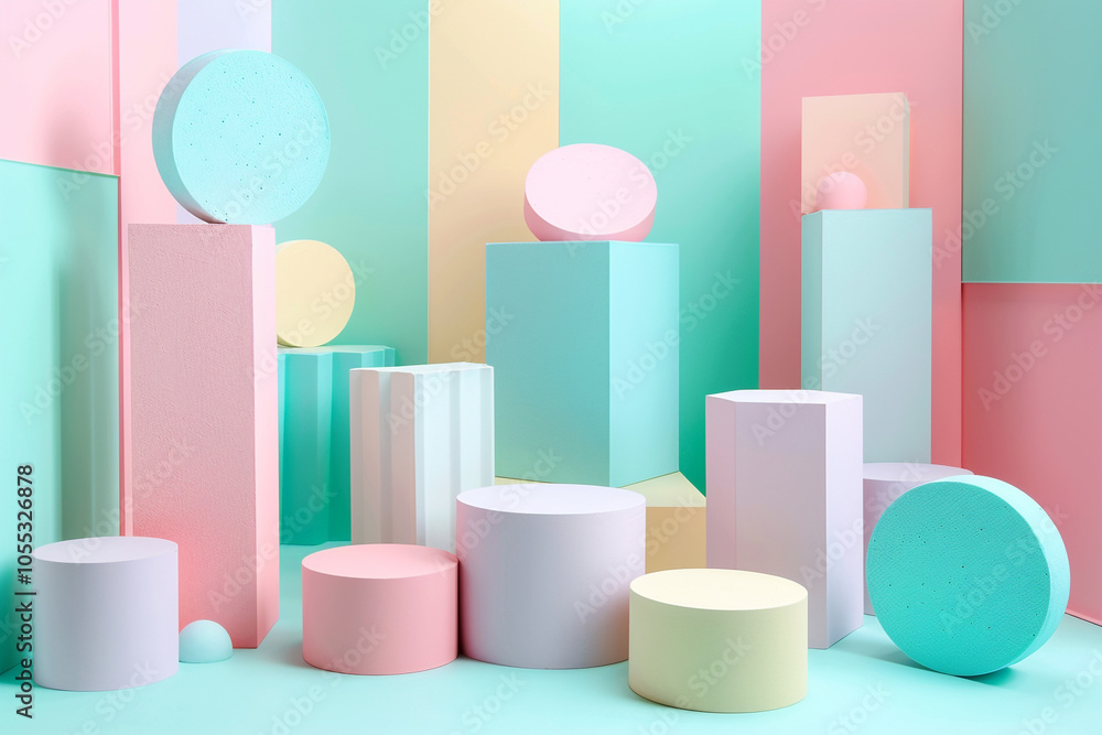 3D geometric shapes in pastel colors with negative space, perfect for banners, social media backgrounds, website headers, presentations, or digital ads 3D geometric shapes in pastel colors with negative space, perfect for banners, social media backgrounds, website headers, presentations, or digital ads