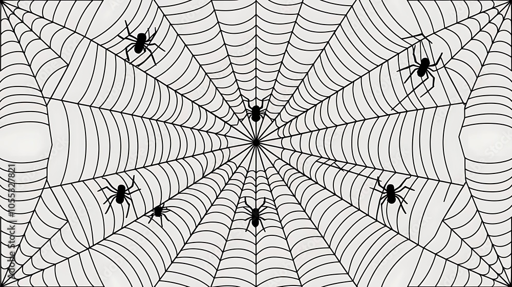 Fototapeta premium Seamless spider web. Connected black lines on white background