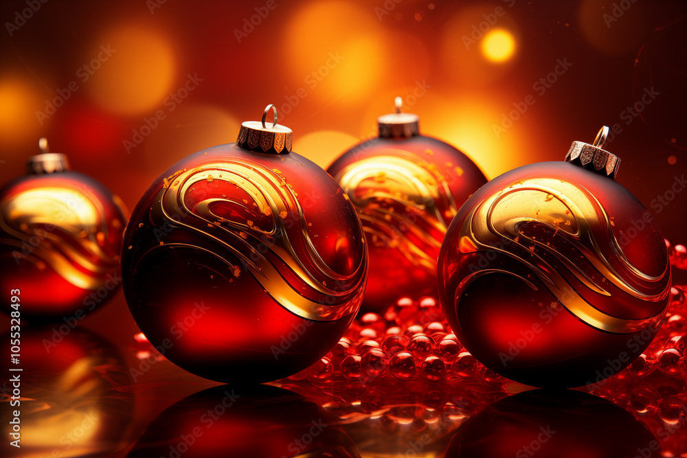 Elegant Red Christmas Balls with Gold Ornaments Reflecting Celebratory Ambiance Elegant Red Christmas Balls with Gold Ornaments Reflecting Celebratory Ambiance