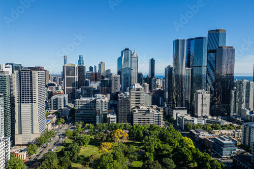 An Aerial view of Melbourne on a sunny summer afternoon. 