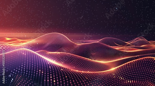 Abstract Wavy Landscape with Stars