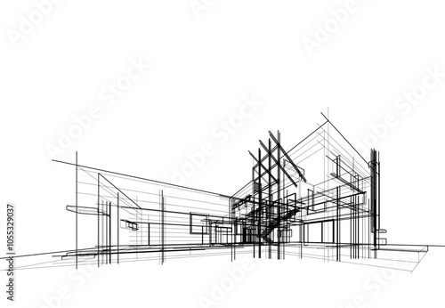 house building sketch architecture 3d illustration