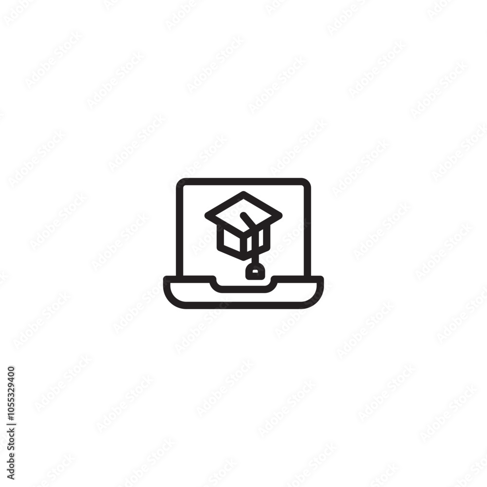 Laptop with a graduation cap on icon. Symbol of online courses and degrees.Pursuing education through online platforms. Editable icon. Laptop with a graduation cap on icon. Symbol of online courses and degrees.Pursuing education through online platforms. Editable icon.