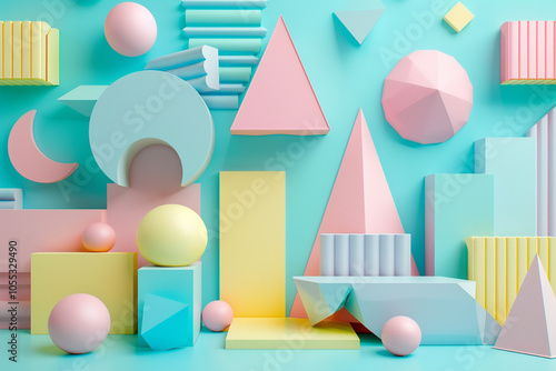 3D geometric shapes in pastel colors with negative space, perfect for banners, social media backgrounds, website headers, presentations, or digital ads