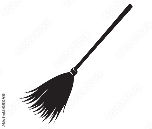 Silhouette of a broom, Black and white broom, Broom isolated on white background. 