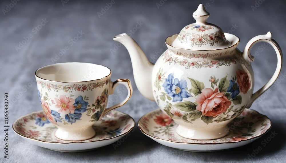 teapot and cup with flower pattern teapot and cup with flower pattern