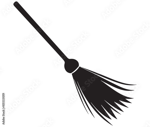 Silhouette of a broom, Black and white broom, Broom isolated on white background. 