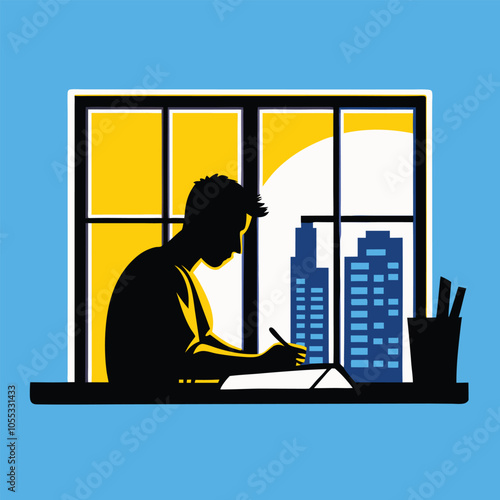 A reporter typing news on a laptop in a minimalist, at living room