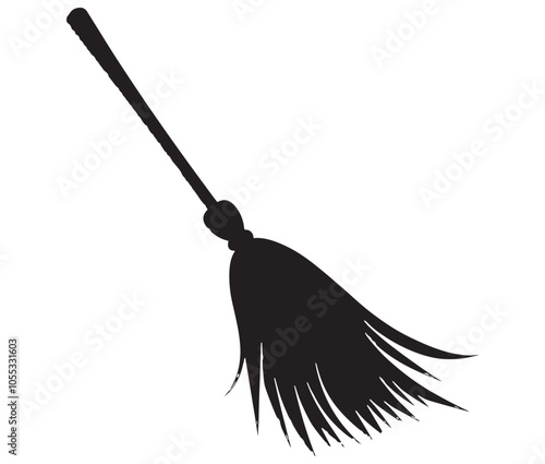 Silhouette of a broom, Black and white broom, Broom isolated on white background. 