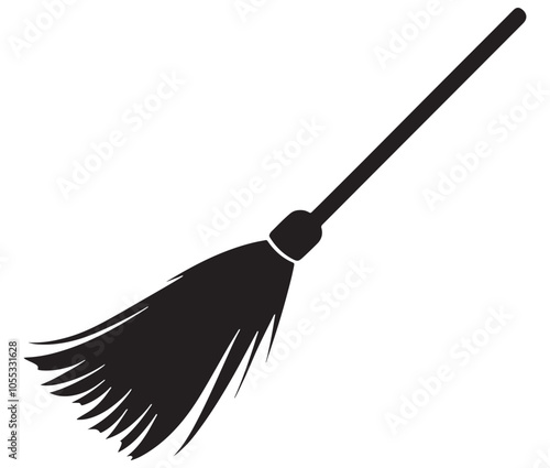 Silhouette of a broom, Black and white broom, Broom isolated on white background. 