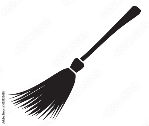 Silhouette of a broom, Black and white broom, Broom isolated on white background. 