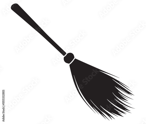 Silhouette of a broom, Black and white broom, Broom isolated on white background. 