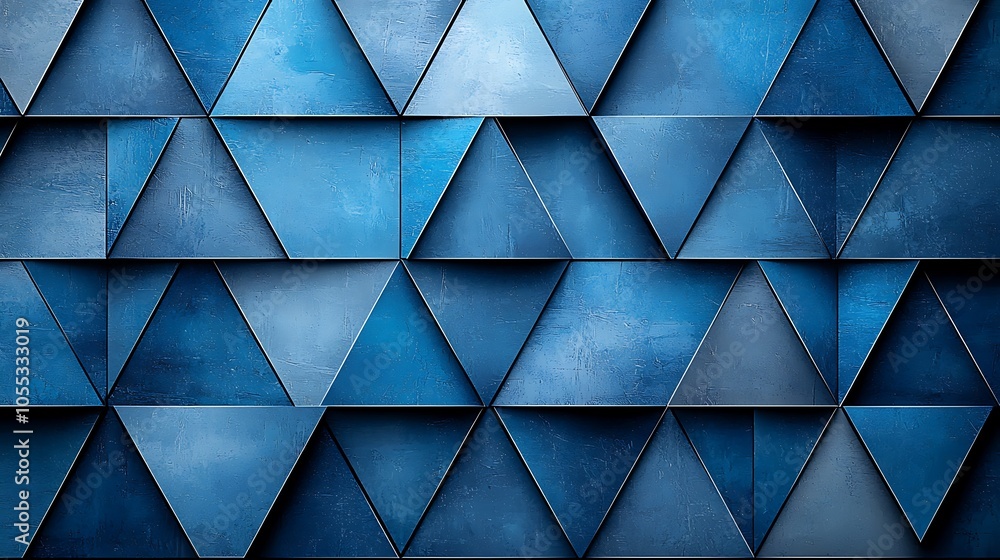 Abstract blue triangular geometric pattern wall. Abstract blue triangular geometric pattern wall.
