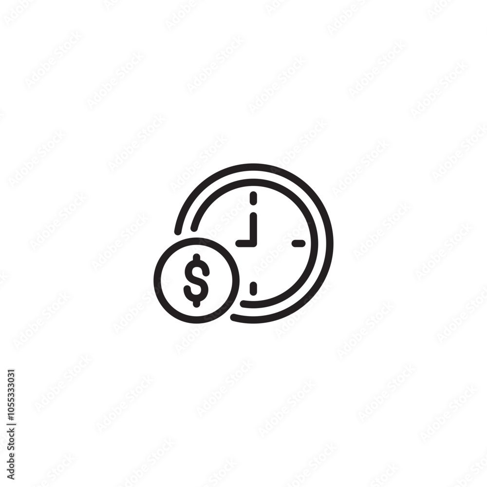 Icon representing the value of time and money. Symbol of the cost of time or earning potential. Time management for business success. Editable icon. Icon representing the value of time and money. Symbol of the cost of time or earning potential. Time management for business success. Editable icon.