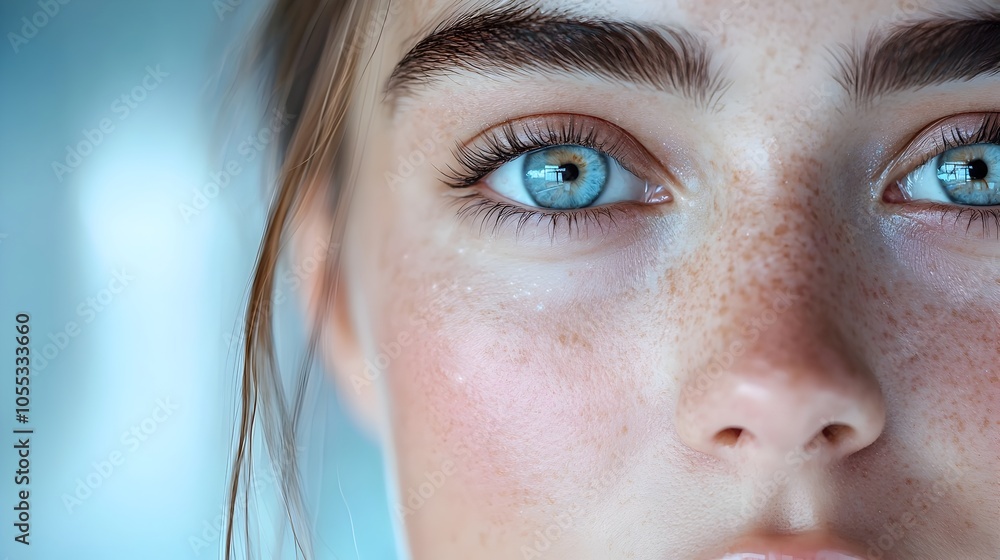 Fototapeta premium Futuristic Beauty Editor Showcasing Glowing Makeup Products Through a Sleek Holographic Interface in a Modern Studio Setting