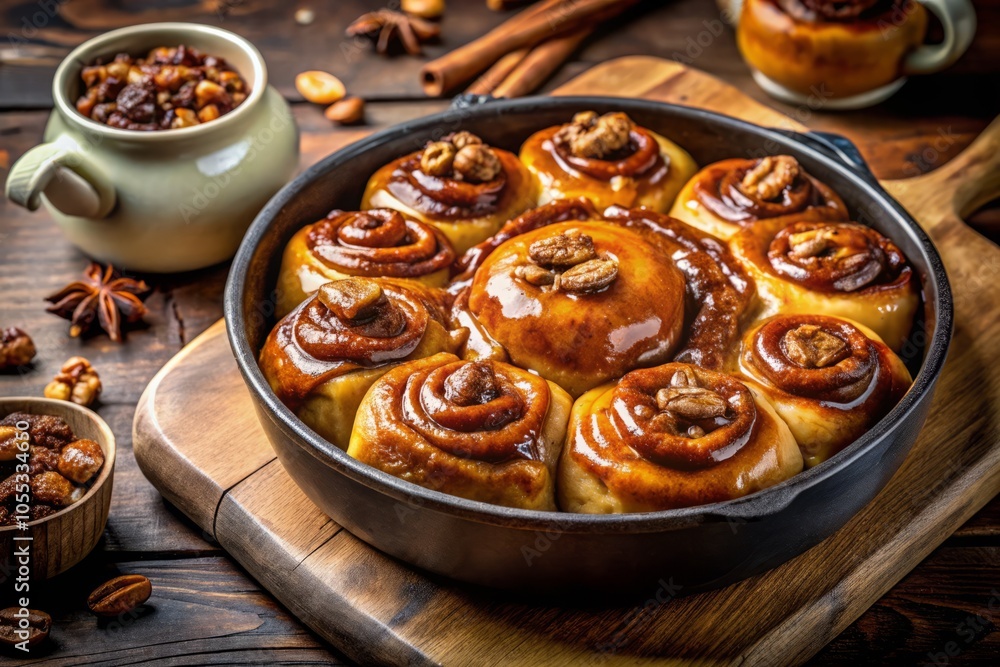 Indulgent Sweet Pecan Sticky Buns Baking in Oven with Caramel Sauce and Chopped Pecans for Breakfast or Special Occasions Indulgent Sweet Pecan Sticky Buns Baking in Oven with Caramel Sauce and Chopped Pecans for Breakfast or Special Occasions