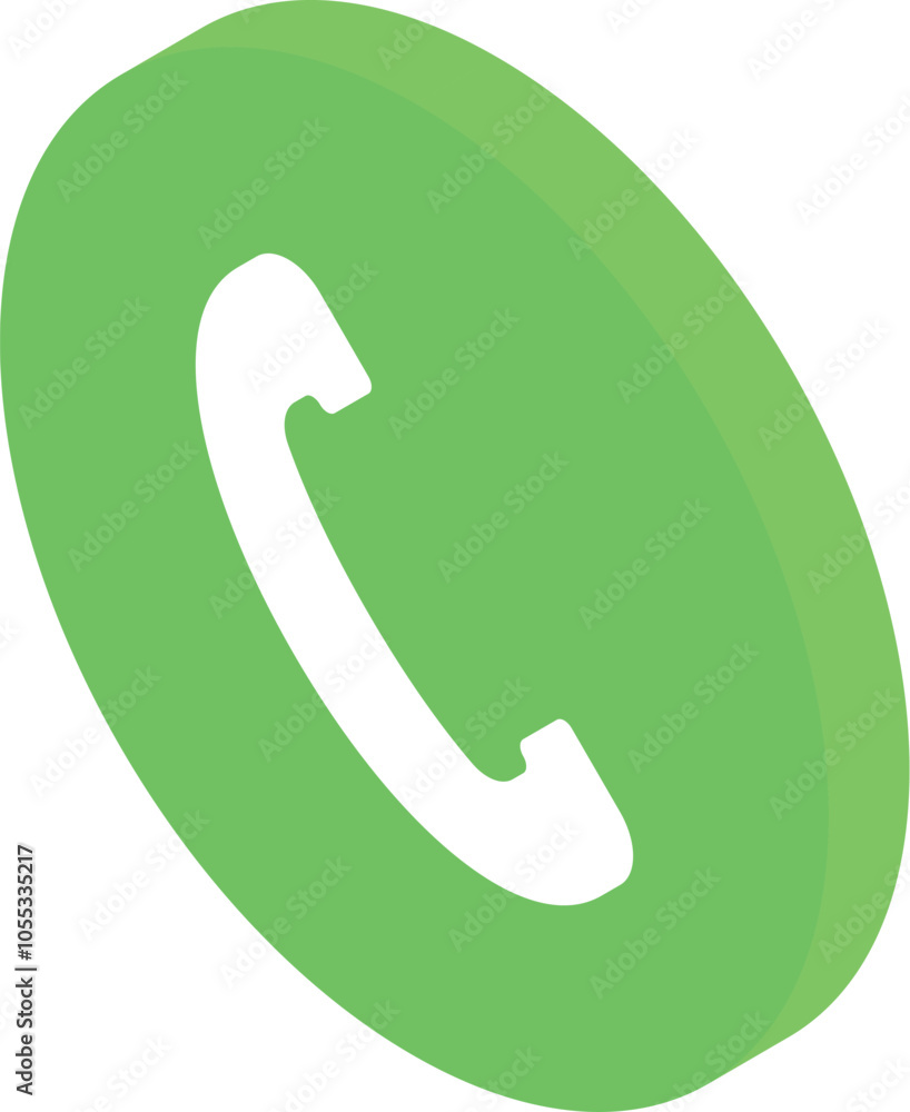 3d isometric green round phone icon representing answering a call, ideal for communication and technology concepts 3d isometric green round phone icon representing answering a call, ideal for communication and technology concepts