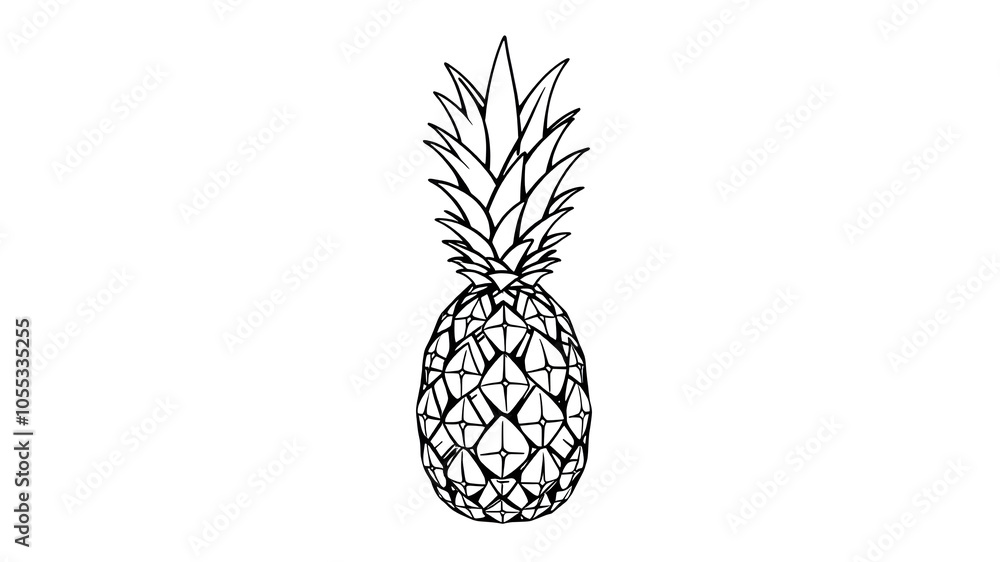 Pineapple outline illustration. Generative AI Pineapple outline illustration. Generative AI
