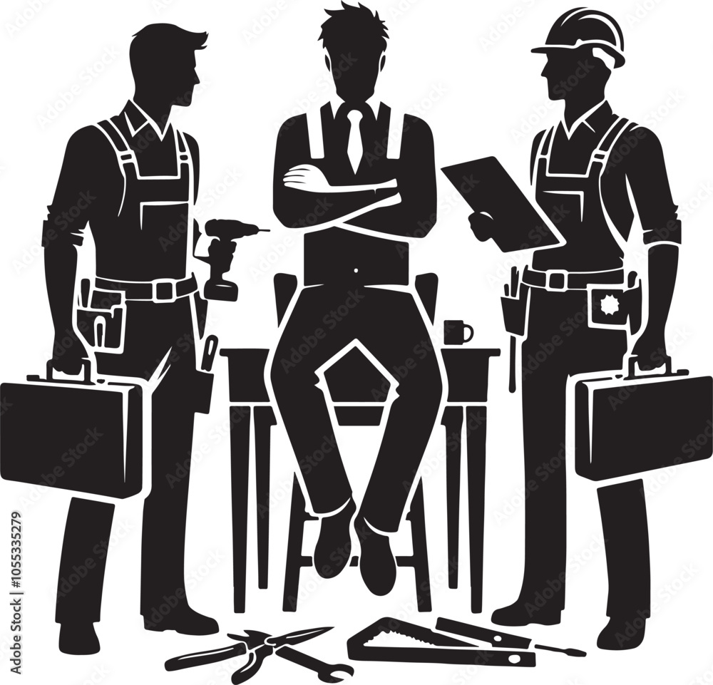 workers silhouette vector. Black and white silhouette workers silhouette vector. Black and white silhouette