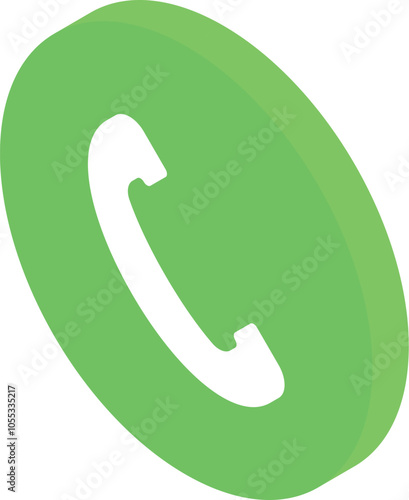 3d isometric green round phone icon representing answering a call, ideal for communication and technology concepts