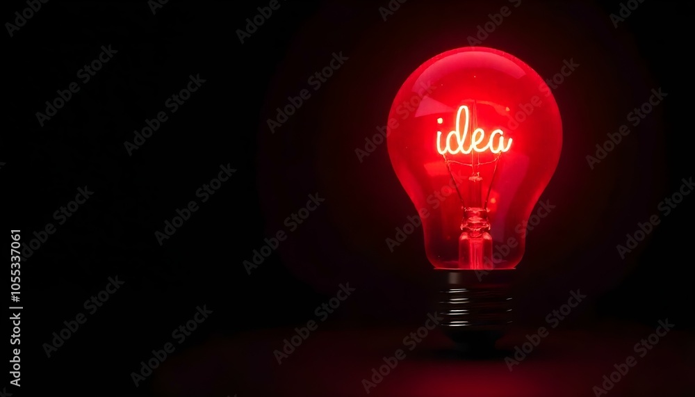 Idea written inside a red light bulb isolated on a black background with copy space Idea written inside a red light bulb isolated on a black background with copy space