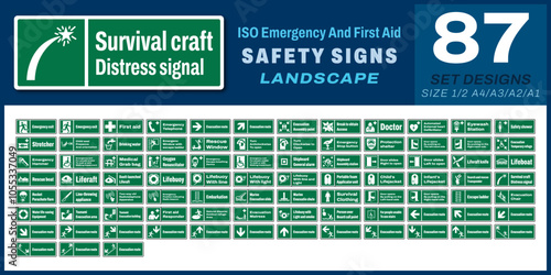 87 set iso emergency and first aid safety signs v48_survival craft distress signal_landscape size 1/2 a4,a3,a2,a1