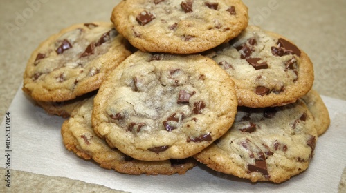 Homemade Chocolate Chunk Cookies on Parchment Paper. National Spicy Hermit Cookie Day