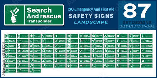 87 set iso emergency and first aid safety signs v47_search and rescue transponder_landscape size 1/2 a4,a3,a2,a1