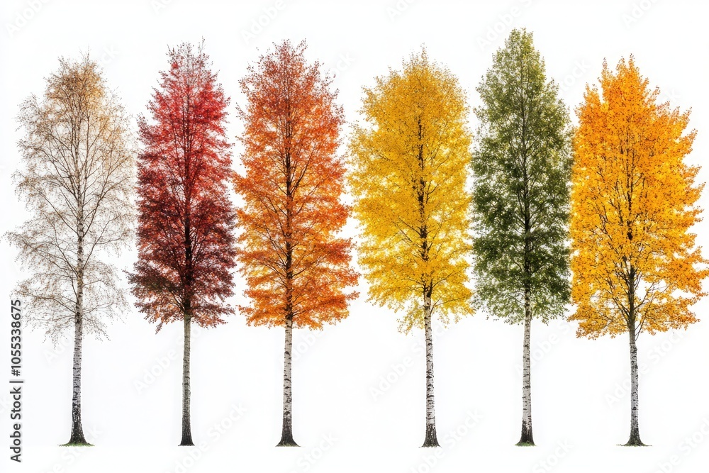 Seven trees showing the changing colors of autumn leaves Seven trees showing the changing colors of autumn leaves