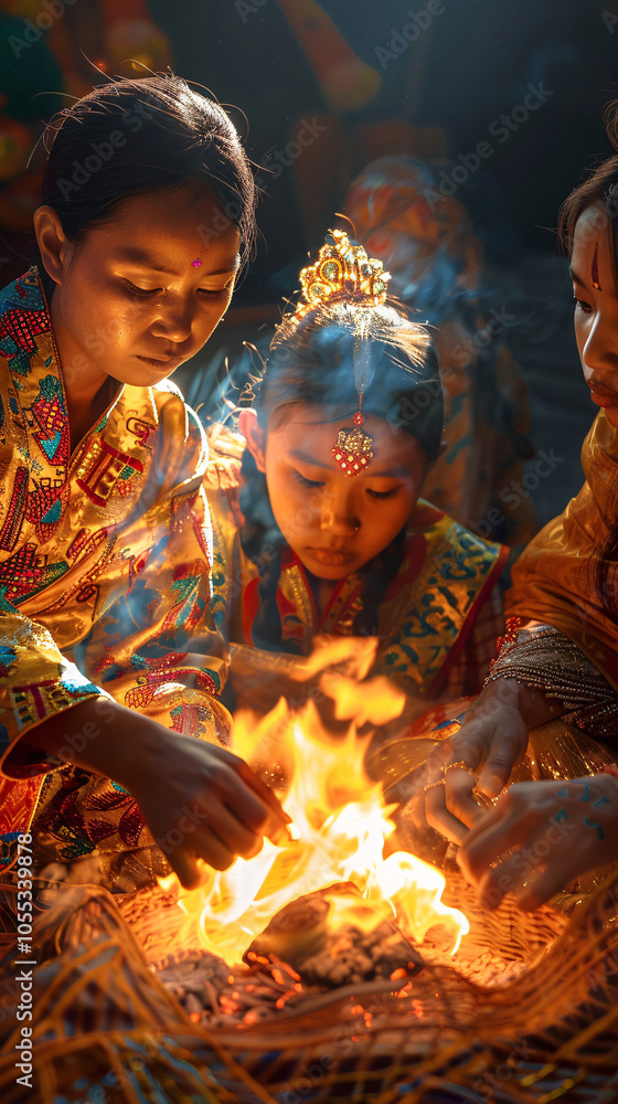 Children Participating in Cultural Fire Ritual Children Participating in Cultural Fire Ritual