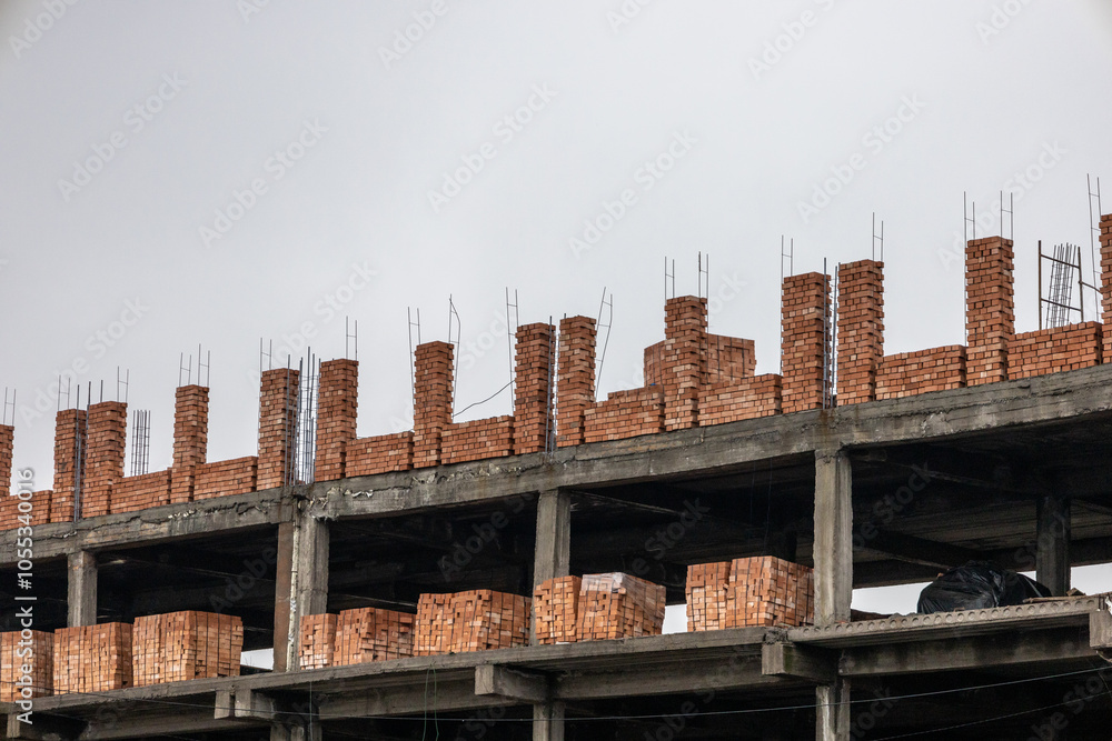 The subject of the photo is the construction of a building of a business center or residential building The subject of the photo is the construction of a building of a business center or residential building