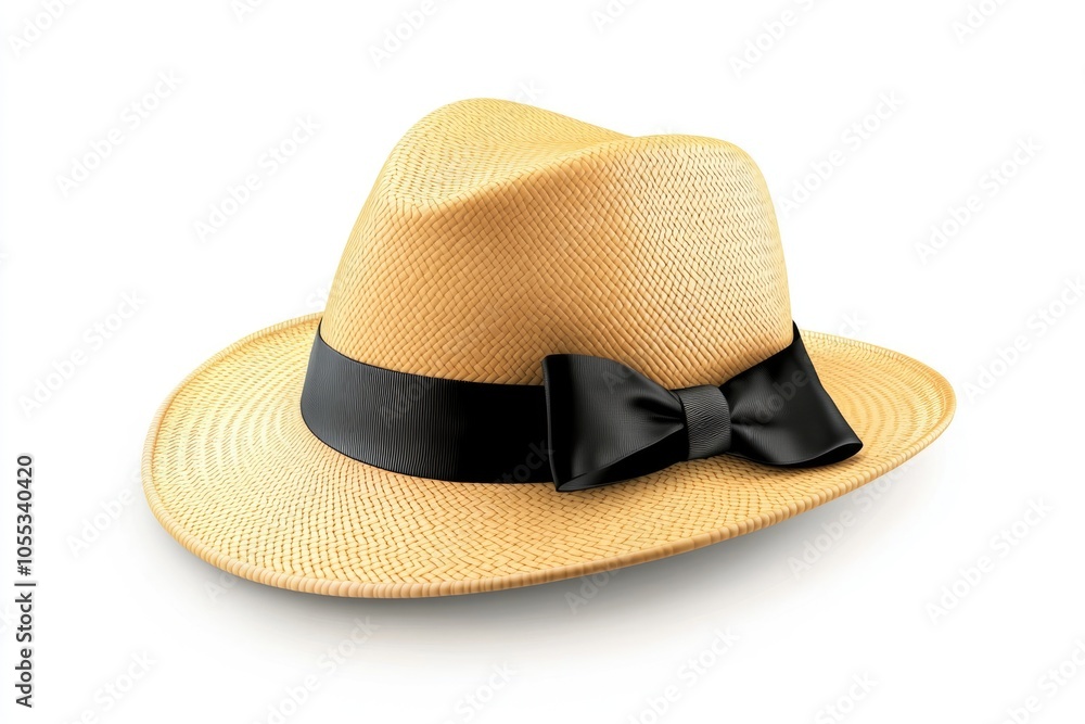 Straw hat with black ribbon for head protection. Straw hat with black ribbon for head protection.