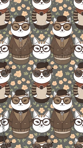 Seamless pattern with hipster cute cats for children