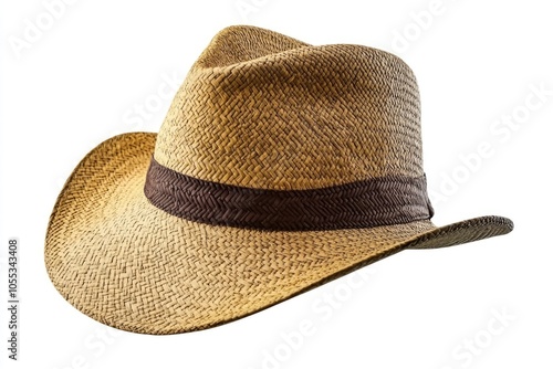 Isolated Panama style straw hat for summer sun protection.