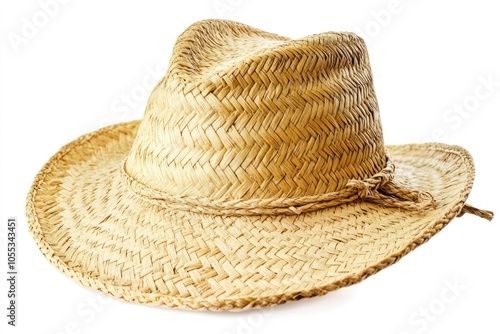 Isolated Panama style straw hat for summer sun protection.