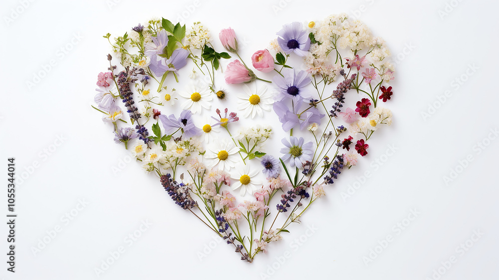 heart made up of flowers isolated on a white background, heart shape greeting card heart made up of flowers isolated on a white background, heart shape greeting card