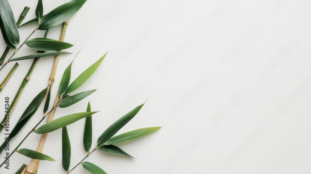 A bunch of bamboo leaves are arranged in a row on a white background A bunch of bamboo leaves are arranged in a row on a white background