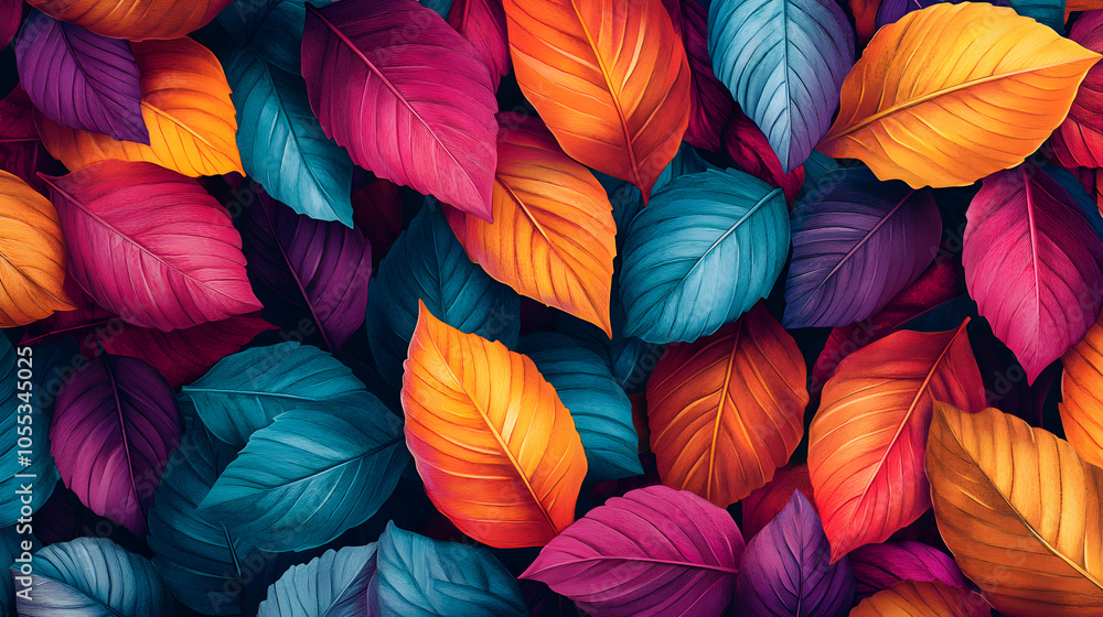 Vibrant autumn leaves in shades of red, orange, yellow, blue and purple. Vibrant autumn leaves in shades of red, orange, yellow, blue and purple.