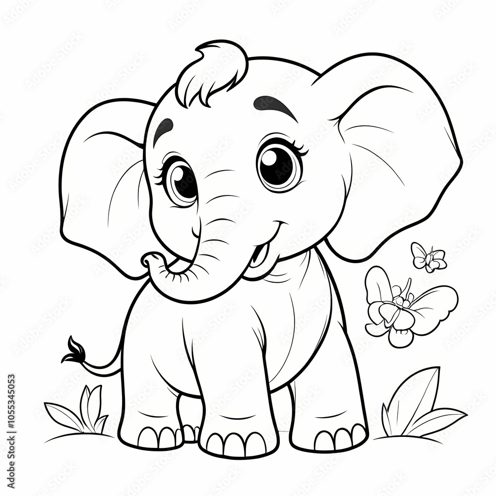 Fototapeta premium Playful Cartoon Elephant - Coloring Book Page for Kids