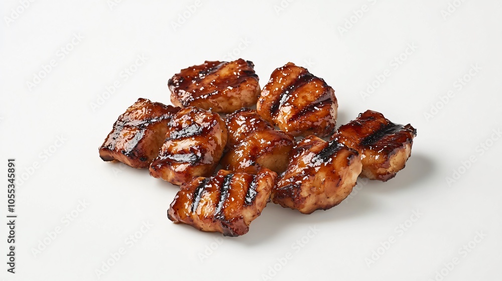 Grilled Teriyaki Chicken Slices on a Plain Background Grilled Teriyaki Chicken Slices on a Plain Background