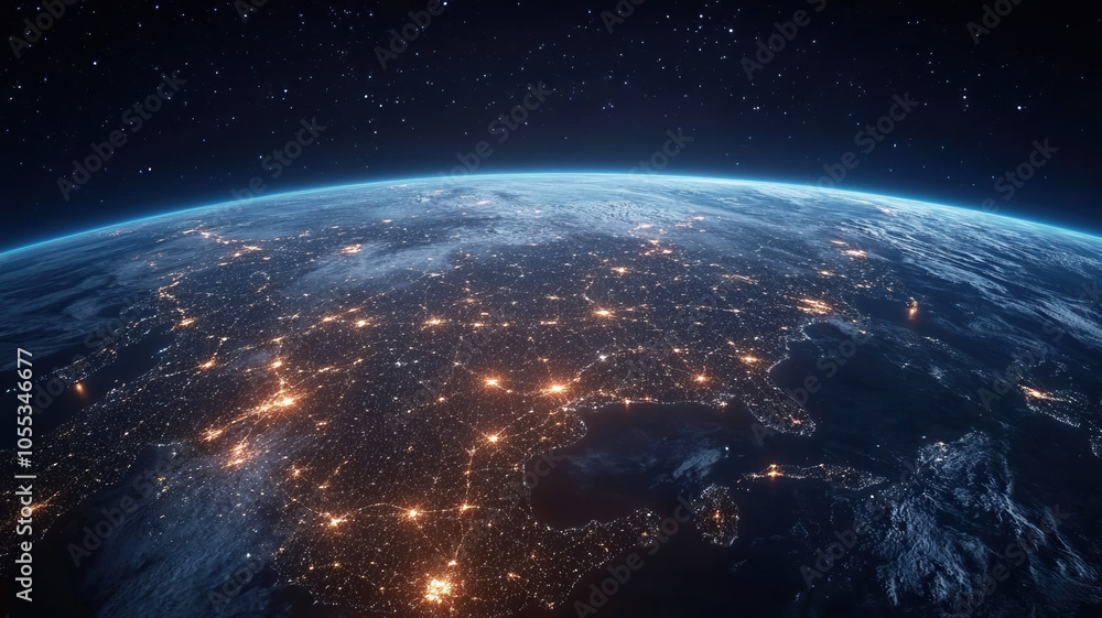 Obraz premium A digital globe illustrating global connectivity, high-speed data transfer, cyber technology, and international telecommunications.