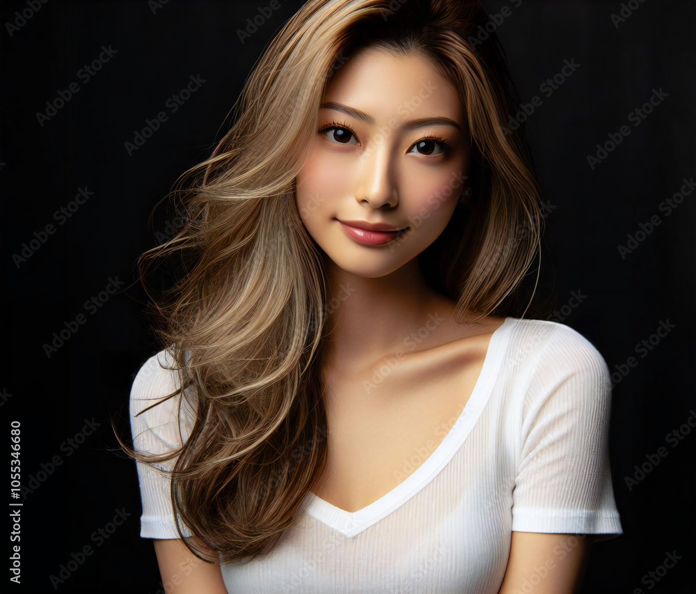 Naklejka premium 白いTシャツの美女