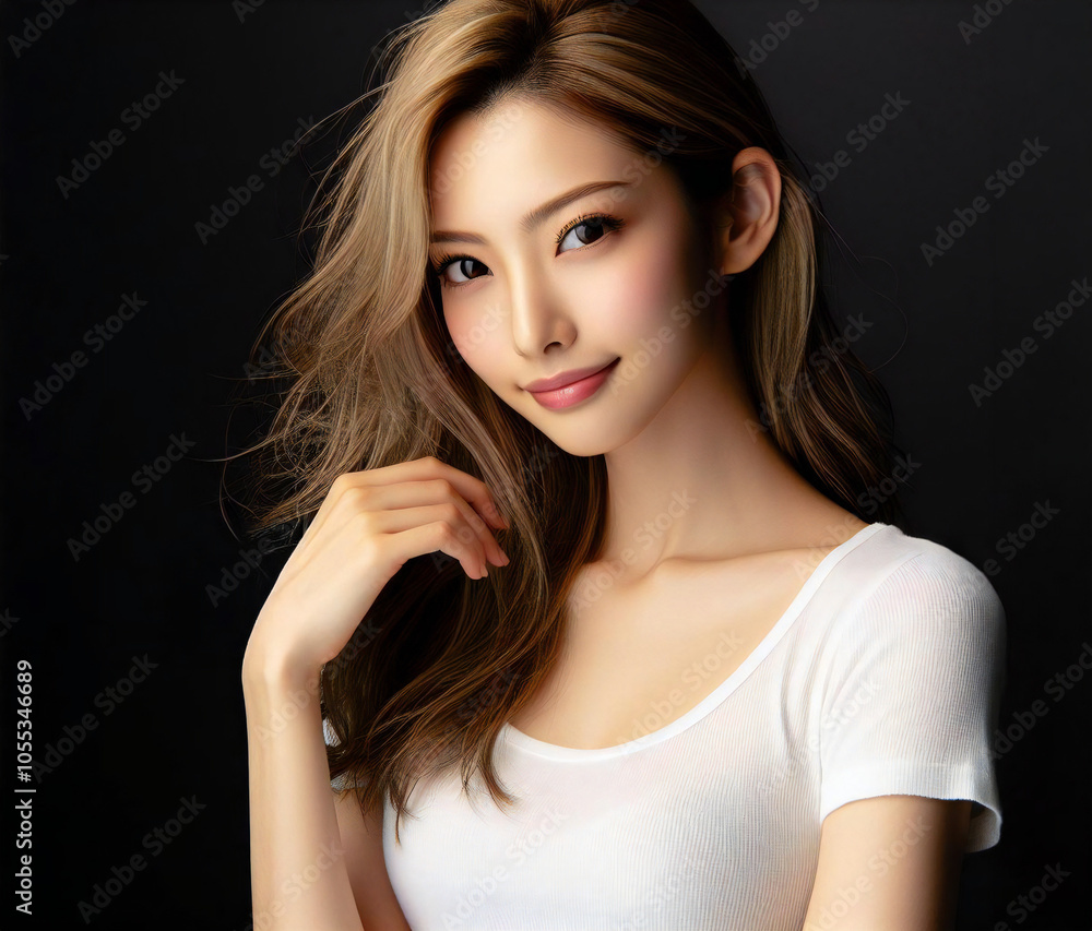 白いTシャツの美女