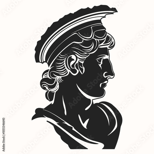 Spartan warrior head icon. Ancient roman or greek warrior head silhouette. Historic warrior portrait in Trojan helmet