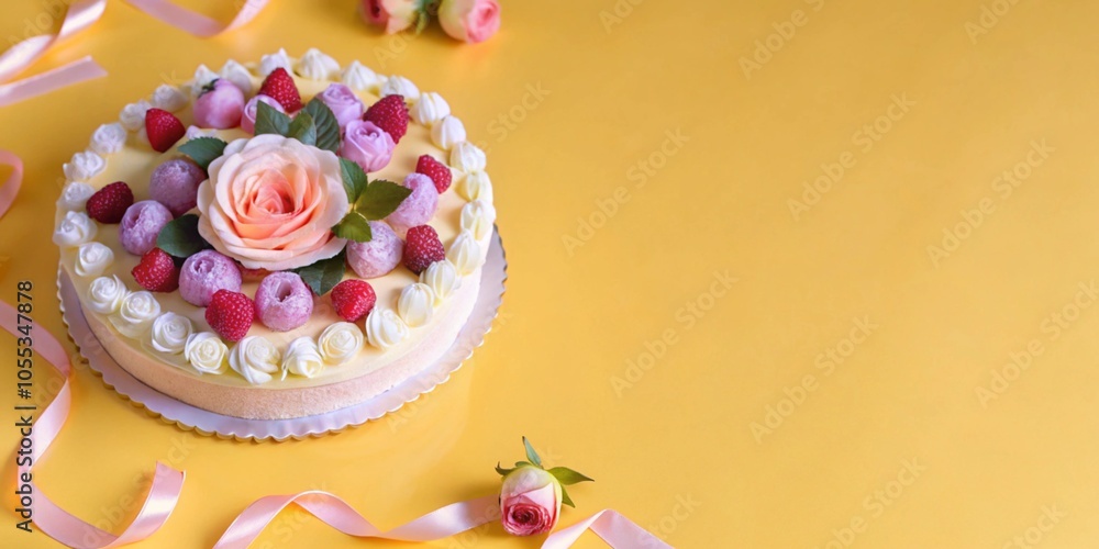 Beautiful holiday cake with roses on an empty background. Beautiful holiday cake with roses on an empty background.