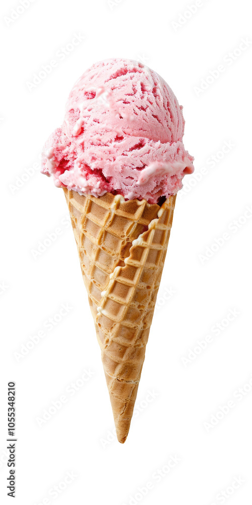 Simple Strawberry Ice Cream in a Crisp Waffle Cone A close-up of a single scoop of strawberry ice cream in a waffle cone, highlighting its light pink color and smooth texture.
Simple Strawberry Ice Cream in a Crisp Waffle Cone A close-up of a single scoop of strawberry ice cream in a waffle cone, highlighting its light pink color and smooth texture.