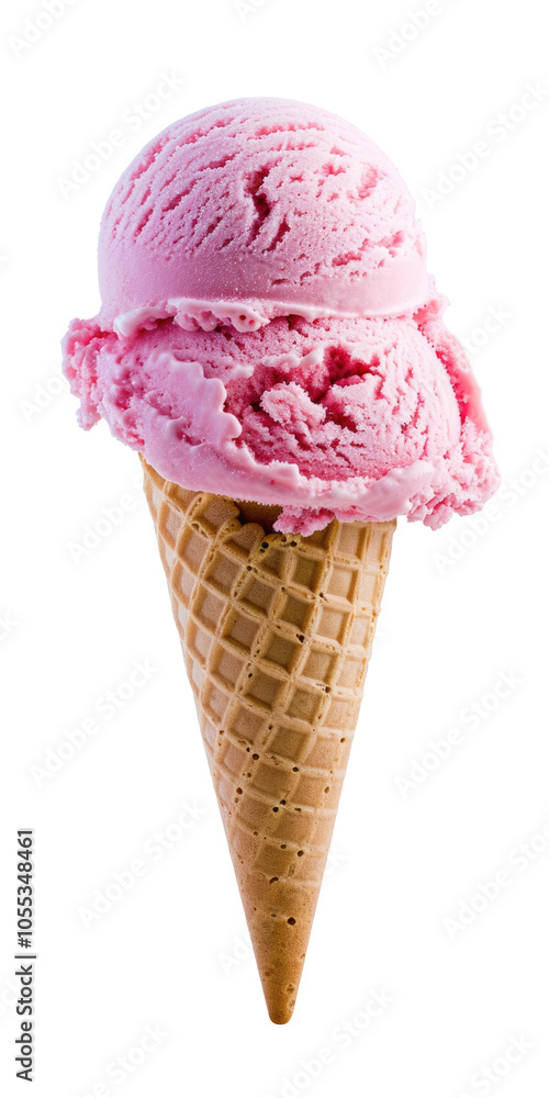 Double Scoop Strawberry Ice Cream Cone A refreshing image of a double scoop of strawberry ice cream in a waffle cone, highlighting a smooth, soft pink texture.
Double Scoop Strawberry Ice Cream Cone A refreshing image of a double scoop of strawberry ice cream in a waffle cone, highlighting a smooth, soft pink texture.