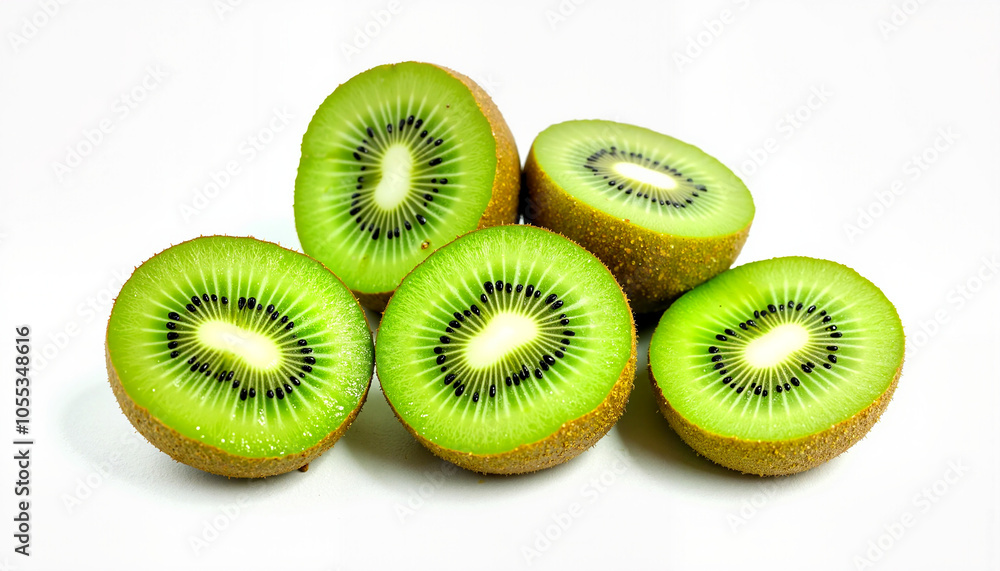 Fototapeta premium Fresh kiwi halves on white background.