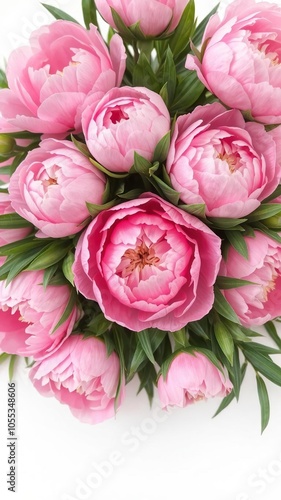 Bright pink peonies arranged in a stunning bouquet, perfect for spring or wedding themes, celebration, vibrant, nature