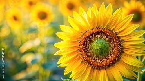 Close-up of a single bright yellow sunflower facing the camera with gentle petals, closeup, morning, bloom, nature, sunny